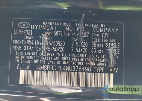 2022 Hyundai Palisade Sel из США, поврежденный, VIN KM8R3DHE4NU378498